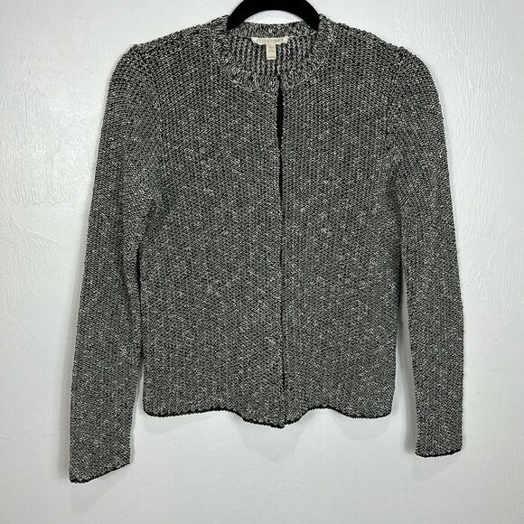 Eileen Fisher Organic Linen Blend Knit Cardigan Jacket Black White Size PS - Picture 1 of 9